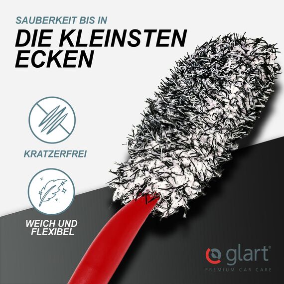 Glart 44FB2 Premium Mikrofaser Auto Felgenbürste mit abnehmbarem Bezug für teure Felgen - Autopflege für Alufelgen, Anwendung vor Reifenglanz. Von Felgenbett bis Speichen
