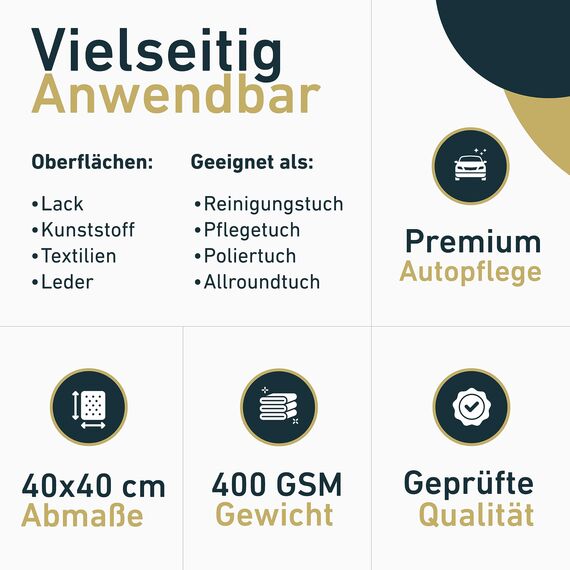 Aurum-Performance® 12er Set Auto Mikrofasertücher 400GSM - Autopflege Poliertuch fusselfrei & Extreme Saugkraft - Allround KFZ Microfasertuch lackschonend
