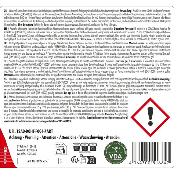 SONAX PROFILINE MultiStar (5 Liter) Universalreiniger für die Fahrzeugaufbereitung im Innen- und Außenbereich | Art-Nr. 06275050