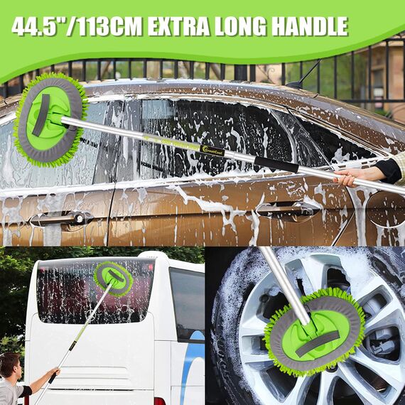 GreatCool 160CM Autowaschbürste Waschbürste Auto mit Langer Griff, 2 in 1 Mikrofaser Chenille Autowaschmopp Waschhandschuh Reinigungsbürste für Auto RV Trucks Wohnwagen Wohnmobil