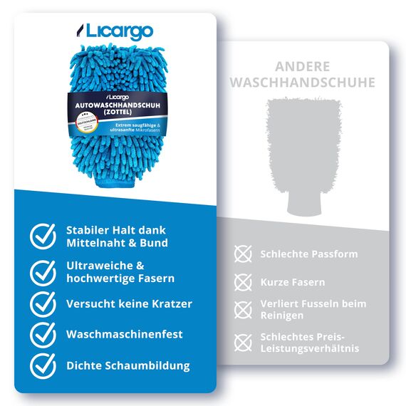 LICARGO Zottel-Waschhandschuh Auto - extrem weiche & saugstarke Mikrofaser - entfernt hartnäckigen Schmutz mühelos - Mikrofaser Auto Waschhandschuh, Autoschwamm Außen, Zottelhandschuh