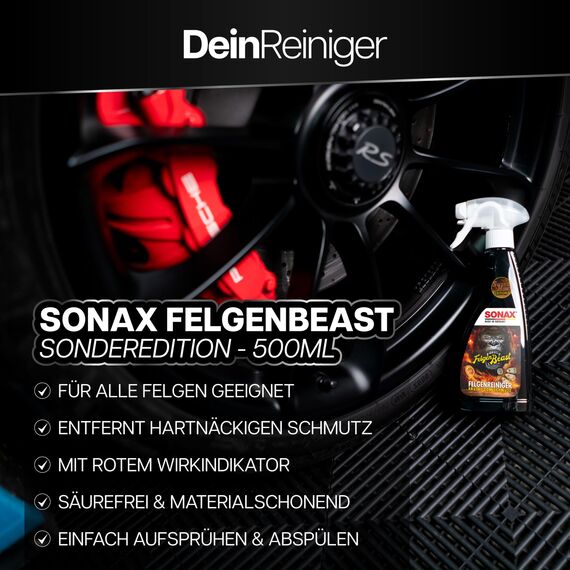 Felgenreinigung & Versiegelung Set | Sonax Felgenbeast Felgenreiniger 500ml Sonderedition + Sonax Xtreme Ceramic Quick Detailer 140ml + Felgenpinsel + Waschhandschuh