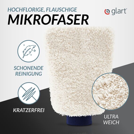 Glart 44WH3 Mikrofaser Auto Waschhandschuh 3er Set – Autowaschhandschuh für Autopflege, Handwäsche, Felgen, Fenster, Motorrad – saugstark, fusselfrei, kratzfrei – mit Gummibündchen, weich, flauschig