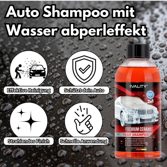 Ivality 8-teiliges Auto waschen set für optimale Handwäsche mit 20L Wascheimer, Deckel & Schmutzsieb, Mikrofasertücher, Waschhandschuh, Autoshampoo, Felgenbürste und Felgenreiniger für Autopflege