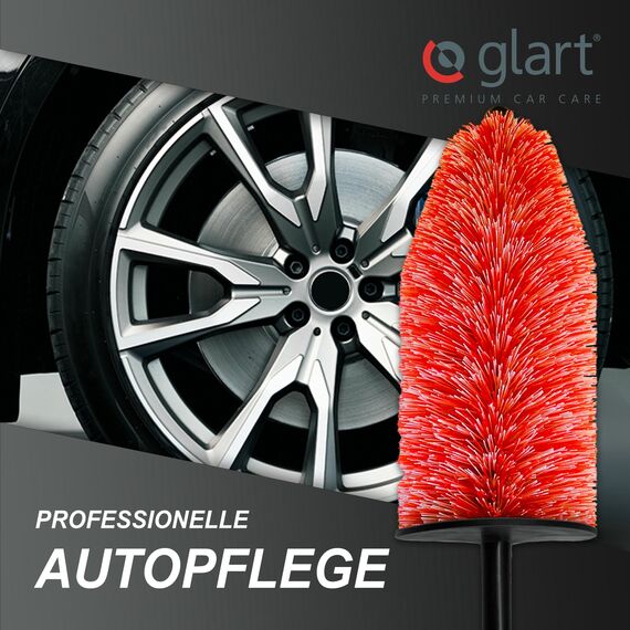 Glart 44FB Auto Felgenbürste für Alufelgen, Stahlfelgen, Reinigung & Autopflege von Felge wie Felgenreiniger und Felgenteufel ohne Mikrofasertuch, Anwend. VOR Reifenglanz und Felgenversiegelung