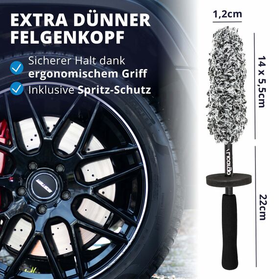 LICARGO® Autowaschhandschuh & Mikrofaser Felgenbürste extra dünn & 2X Mikrofasertücher (1100GSM) - entfernen hartnäckigen Schmutz mühelos - Ideal für Alufelgen - Waschhandschuh Auto