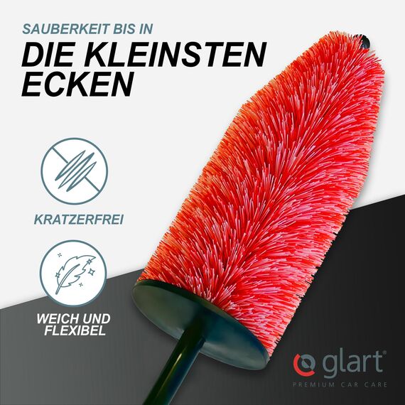 Glart 44FB Auto Felgenbürste für Alufelgen, Stahlfelgen, Reinigung & Autopflege von Felge wie Felgenreiniger und Felgenteufel ohne Mikrofasertuch, Anwend. VOR Reifenglanz und Felgenversiegelung