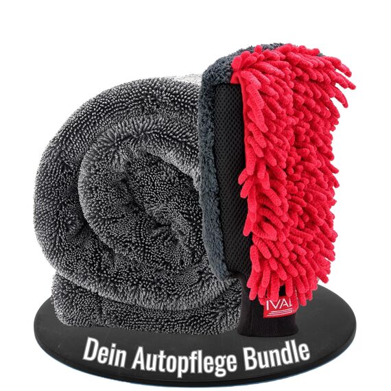 Ivality® 3in1 Auto Waschhandschuh 3in1 + Mikrofaser 1800 GSM Trockentuch 80x50cm – Lackschonend & Saugstark - Kratzfreier Autoschwamm Kfz & tuch Für Auto Waschen , Felgenreiniger & Insekten entferner
