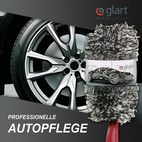 Glart 44FB2 Premium Mikrofaser Auto Felgenbürste mit abnehmbarem Bezug für teure Felgen - Autopflege für Alufelgen, Anwendung vor Reifenglanz. Von Felgenbett bis Speichen
