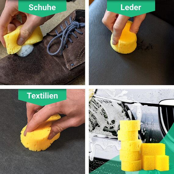 Emma Grün® Universell Schwamm 8er Set [5X Pflegeschwamm Weich + 3X Putzschwamm Rau] - Saugstark & Effektiv - Autoschwamm lackschonend - Handpolierschwamm Auto - Insektenschwamm Auto Reinigungsschwamm