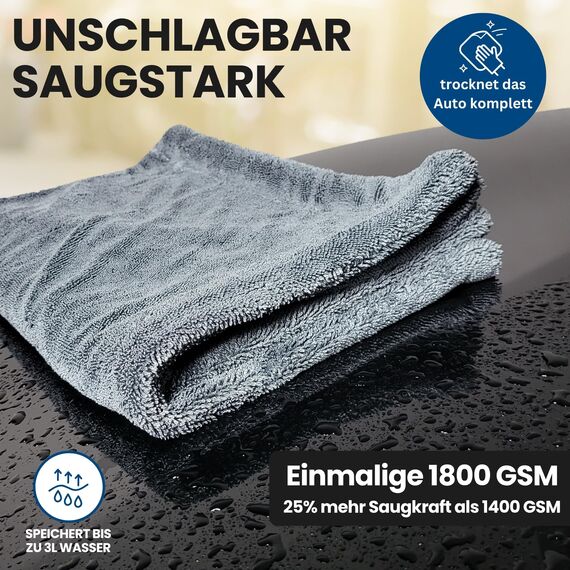 Ivality® 3in1 Auto Waschhandschuh 3in1 + Mikrofaser 1800 GSM Trockentuch 80x50cm – Lackschonend & Saugstark - Kratzfreier Autoschwamm Kfz & tuch Für Auto Waschen , Felgenreiniger & Insekten entferner
