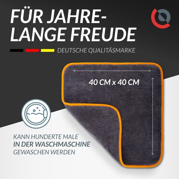 Glart 443TPO4 Mikrofasertücher 12er Set – 600 GSM – 40x40 cm – Flauschige Auto Poliertücher für Trocknung & Pflege – Ultraweich, fusselfrei & saugstark – Für Autopflege, Motorrad, Boot & Haushalt