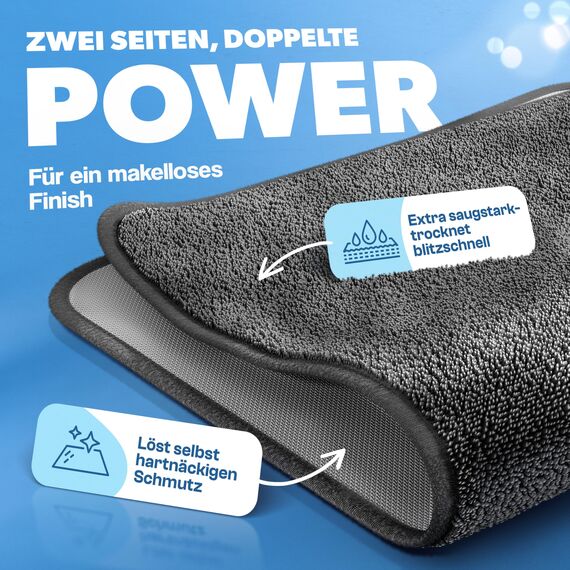 CARBOTEC® Mikrofasertücher 4erBundle – 2xTrockentuch Dusche & Bad, streifenfreies Mikrofaser Handtuch für Duschkabine & 2X Carbonfaser Glasreinigungstücher als Poliertuch, Fast Dry
