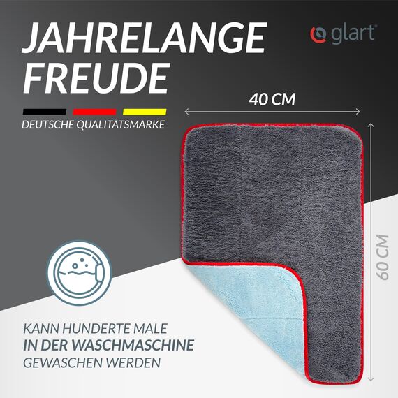 Glart 471PP Mikrofasertuch Auto 60x40 cm rot – Poliertuch & Trockentuch für Autopflege, Scheiben, Lack, Cockpit – kratzfrei, streifenfrei, fusselfrei, Microfasertuch für Außen & Innenbereich