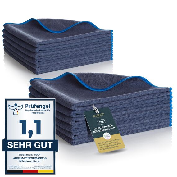 Aurum-Performance® 12er Set Auto Mikrofasertücher 400GSM - Autopflege Poliertuch fusselfrei & Extreme Saugkraft - Allround KFZ Microfasertuch lackschonend