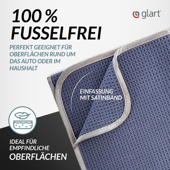 Glart 47TB 2er Set Auto Microfasertuch Trockentücher für Autopflege, Autolack, Motorrad, Küche, Geschirr - Mikrofasertuch Waffel Trockentuch - 70x40 cm blau, Mikrofasertücher auch für Fensterputzer