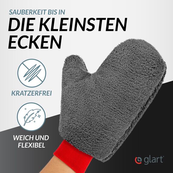 Glart 44FH Mikrofaser Felgenhandschuh 27x12 cm – Auto Felgen Waschhandschuh mit Bündchen – Felgenreinigung ohne Kratzer – Für Alufelgen und Stahlfelgen, Radkappen – Ersatz zur Felgenbürste