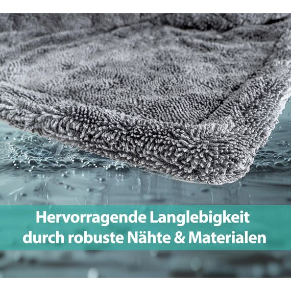 Kemes Mikrofasertücher Auto XXL Ultra saugstark mit 1400 GSM Heavyweight Grau 40x40cm Premium Microfaser Trockentuch Kratzfrei | 5-Fach Saugstark Poliertuch für Autopflege und Motorrad