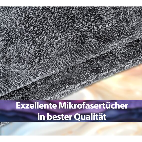 Kemes Mikrofasertücher Auto XXL Ultra saugstark mit 1400 GSM Heavyweight Grau 40x40cm Premium Microfaser Trockentuch Kratzfrei | 5-Fach Saugstark Poliertuch für Autopflege und Motorrad