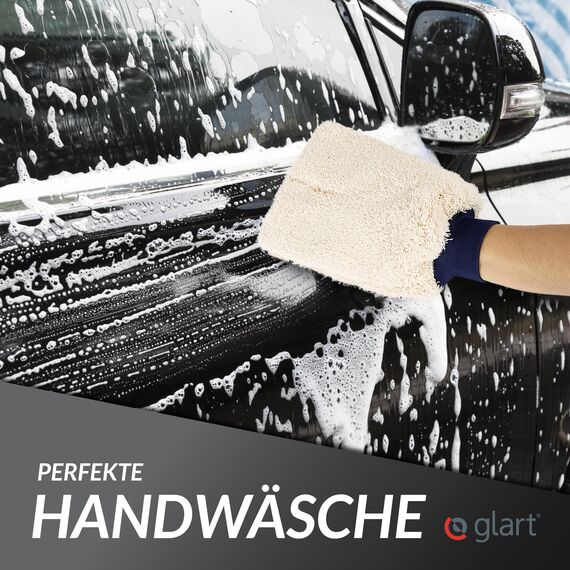 Glart 44WH3 Mikrofaser Auto Waschhandschuh 3er Set – Autowaschhandschuh für Autopflege, Handwäsche, Felgen, Fenster, Motorrad – saugstark, fusselfrei, kratzfrei – mit Gummibündchen, weich, flauschig