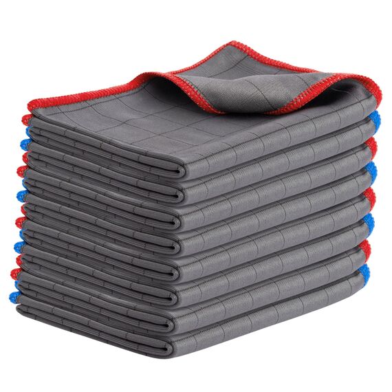 CARBOTEC® 8X Premium Carbon Mikrofaser Glastücher - Professionelle Reinigung fusselfrei & streifenfrei für Glas/Spiegel/Fenster/Autoscheibe - Mikrofasertücher/Waffeltuch mit Carbonfaser (Tuch 400gsm2)