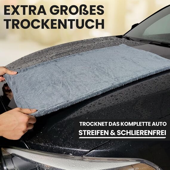 Ivality® 3in1 Auto Waschhandschuh 3in1 + Mikrofaser 1800 GSM Trockentuch 80x50cm – Lackschonend & Saugstark - Kratzfreier Autoschwamm Kfz & tuch Für Auto Waschen , Felgenreiniger & Insekten entferner