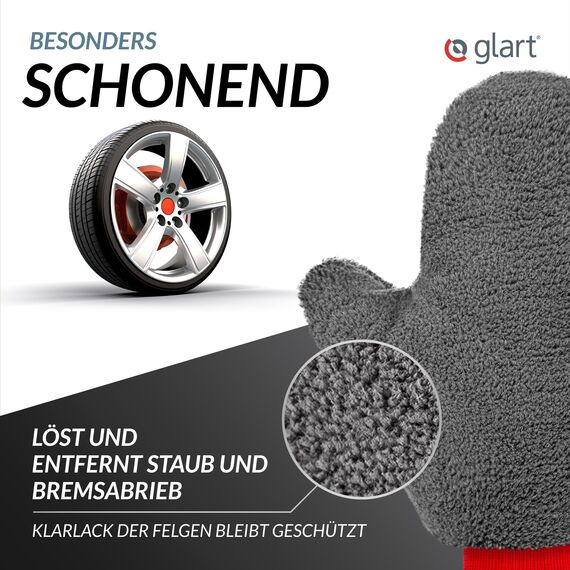 Glart 44FH Mikrofaser Felgenhandschuh 27x12 cm – Auto Felgen Waschhandschuh mit Bündchen – Felgenreinigung ohne Kratzer – Für Alufelgen und Stahlfelgen, Radkappen – Ersatz zur Felgenbürste