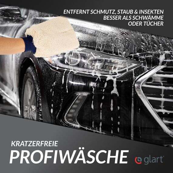 Glart 44WH3 Mikrofaser Auto Waschhandschuh 3er Set – Autowaschhandschuh für Autopflege, Handwäsche, Felgen, Fenster, Motorrad – saugstark, fusselfrei, kratzfrei – mit Gummibündchen, weich, flauschig