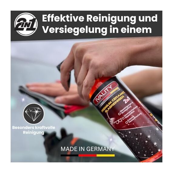 IVALITY® 2in1 Glasreiniger Auto mit Scheibenversiegelung 750ml – Auto Scheibenreiniger mit Lotus-Effekt, Nano-Beschichtung, wasser- & schmutzabweisendes Autoscheiben Reiniger Spray