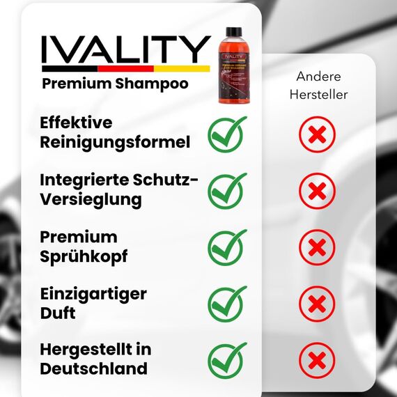 IVALITY Autoshampoo mit Abperleffekt 500ml – 2-in-1 Ceramic Shampoo und keramik Versiegelung mit SiO₂ – pH-neutrales Auto shampoo Konzentrat für Lack, Felgen und Glas – Kirschduft