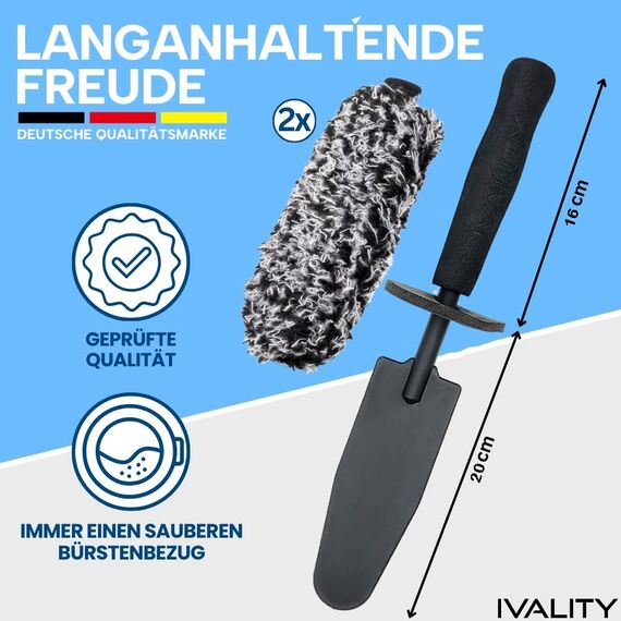Ivality® Ultra dünne Mikrofaser Felgenbürste Standard & Felgenreiniger – Für eine effektive & schonende Felgenreinigung - Auto Felgenreiniger – Microfaser Felgenbürste – Alufelgen Reiniger