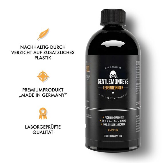 GENTLEMONKEYS Lederreiniger Refill (500ml) • Lederpflege Nachfüllflasche • Für alle Glattleder • Entfernt Schmutz & Gerüche • Biologisch abbaubar • Made in Germany
