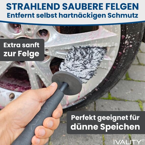 Ivality® Mikrofaser Felgenbürste Ultra dünn- Standard 36 cm - Für eine schonende Reinigung - Ideal für hochwertige Felgen – Felgenreiniger Microfaser Felgenbürste Alufelgen Auto Felgen Bürste