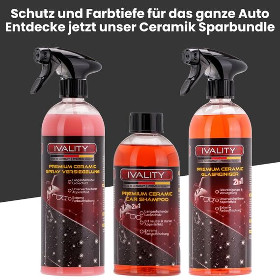 IVALITY Autoshampoo mit Abperleffekt 500ml – 2-in-1 Ceramic Shampoo und keramik Versiegelung mit SiO₂ – pH-neutrales Auto shampoo Konzentrat für Lack, Felgen und Glas – Kirschduft