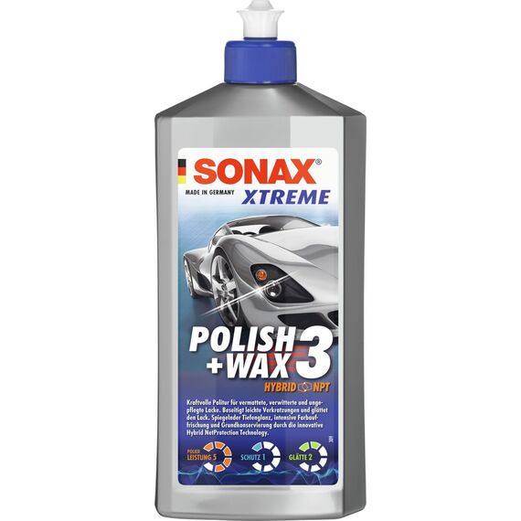 SONAX Xtreme Polish+Wax 3 Hybrid NPT (500 ml) zum Abtragen verwitterter Lackschichten und Auffrischen Matter Farben | Art-Nr. 02022000