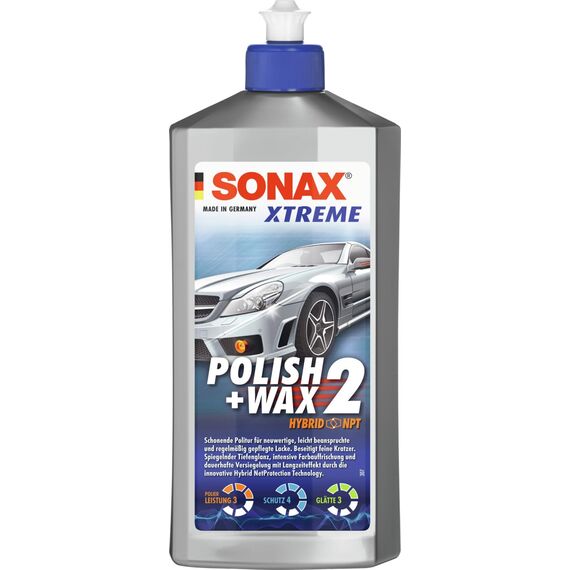SONAX XTREME Polish+Wax 2 Hybrid NPT (500 ml) schonende Politur mit mittlerer Wirkung für regelmäßig gepflegte Lacke | Art-Nr. 02072000