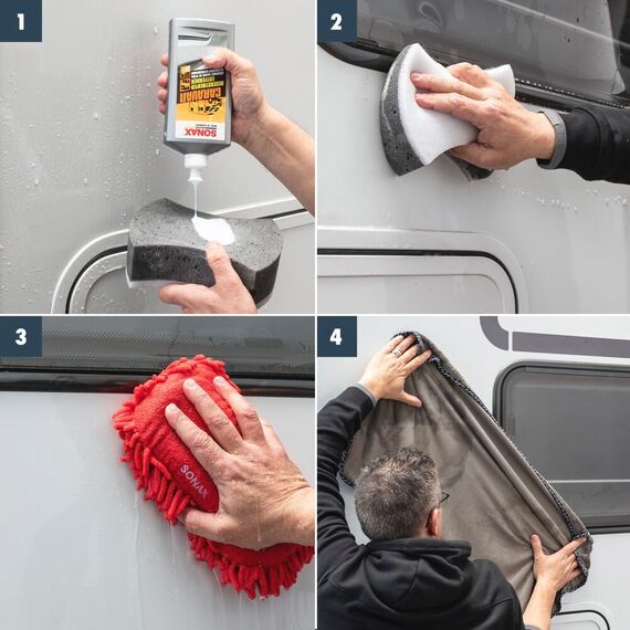 SONAX CARAVAN RegenstreifenEntferner (500 ml) schleifmittelhaltiger Intensivreiniger für Lack und GfK | Art-Nr. 07182000