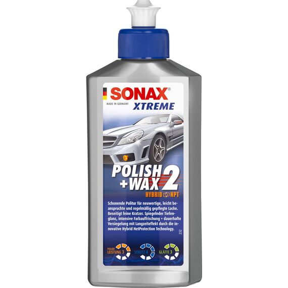 SONAX XTREME Polish+Wax 2 Hybrid NPT (250 ml) schonende Politur mit mittlerer Wirkung für regelmäßig gepflegte Lacke | Art-Nr. 02071000