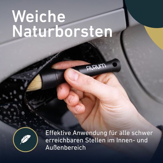 Aurum-Performance® Detailing Pinsel Auto 2er Set Naturborsten - KFZ Reinigungspinsel zur professionellen Autopflege Innen & Außen - Car Detail Brush, Innenraum Reinigung, PKW Waschpinsel Essential