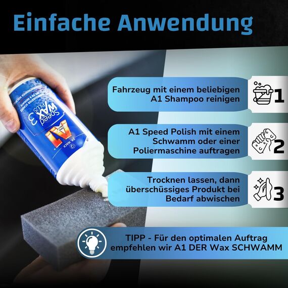 DR. WACK - A1 Speed Wax Plus 3 500 ml - Autowachs mit Wasserabperl-Effekt - Besserer Schutz & Glanz durch Carnauba-Booster-Technologie - Auto-Lackversiegelung - für alle Lacke - Hochwertige Autopflege