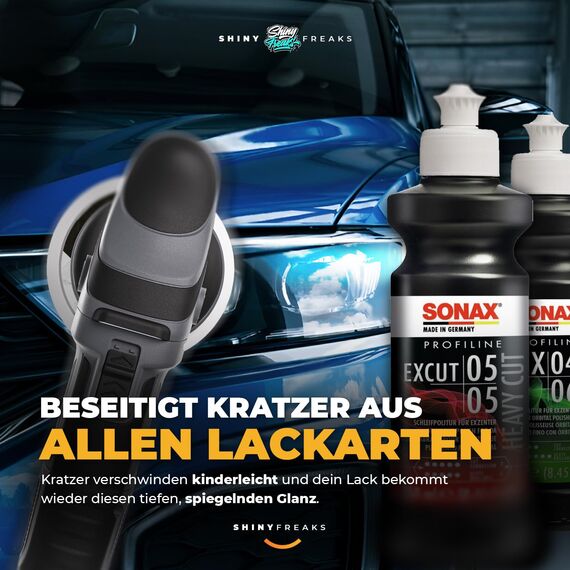 Politur Set: Sonax ExCut 05-05 + Ex 04-06 + OS 02-06 (je 250ml) + Sonax Ceramic Spray Versiegelung - Zur starken Defektkorrektur und maximalen Hochglanz - Auto polieren | 8-teilig