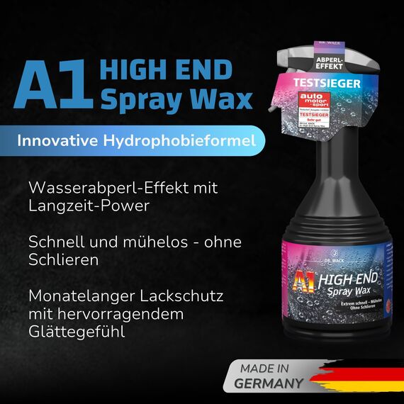 DR. WACK - A1 HIGH END Spray Wax 500 ml - Autowachs mit Abperl-Effekt - Sprühwachs für langanhaltenden Lackschutz & Glanz - Auto Lackversiegelung - für alle Lackarten - Hochwertige Autopflege