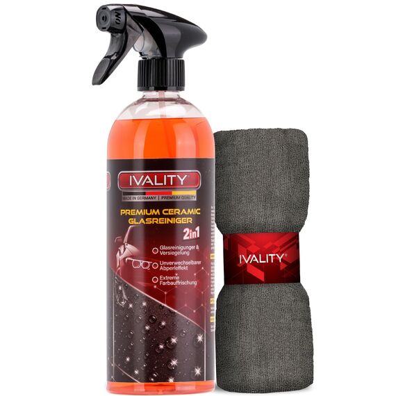 IVALITY® 2in1 Glasreiniger Auto mit Scheibenversiegelung 750ml – Auto Scheibenreiniger mit Lotus-Effekt, Nano-Beschichtung, wasser- & schmutzabweisendes Autoscheiben Reiniger Spray