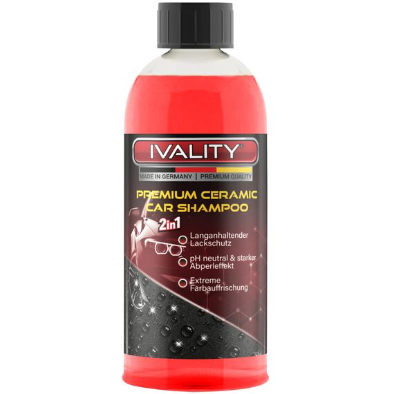 IVALITY Autoshampoo mit Abperleffekt 500ml – 2-in-1 Ceramic Shampoo und keramik Versiegelung mit SiO₂ – pH-neutrales Auto shampoo Konzentrat für Lack, Felgen und Glas – Kirschduft