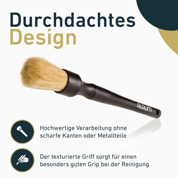 Aurum-Performance® Detailing Pinsel Auto 2er Set Naturborsten - KFZ Reinigungspinsel zur professionellen Autopflege Innen & Außen - Car Detail Brush, Innenraum Reinigung, PKW Waschpinsel Essential
