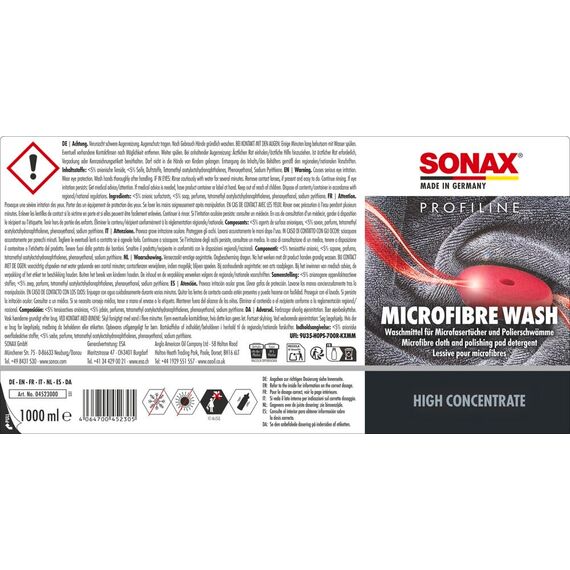 SONAX PROFILINE Microfibre Wash (1 Liter) spezielles Flüssigwaschmittel für Microfasertücher und Polierscheiben | Art-Nr. 04523000