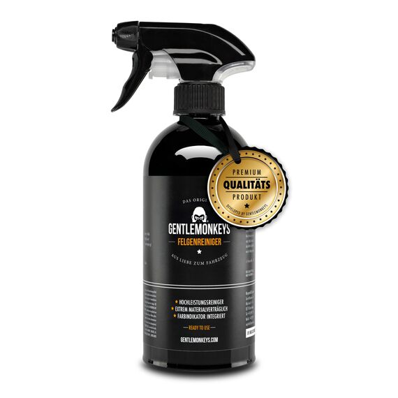 GENTLEMONKEYS Profi Felgenreiniger (500ml) • Stahl- & Alufelgen Reiniger mit Farbumschlag & Hafteffekt • Säurefrei & pH-neutral • Felgenspray wirkt sofort, reinigt Auto & Motorrad in Minuten