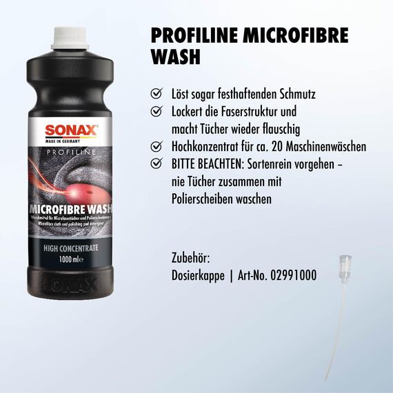 SONAX PROFILINE Microfibre Wash (1 Liter) spezielles Flüssigwaschmittel für Microfasertücher und Polierscheiben | Art-Nr. 04523000