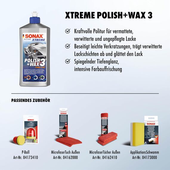 SONAX Xtreme Polish+Wax 3 Hybrid NPT (500 ml) zum Abtragen verwitterter Lackschichten und Auffrischen Matter Farben | Art-Nr. 02022000