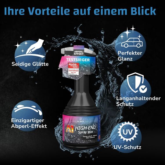 DR. WACK - A1 HIGH END Spray Wax 500 ml - Autowachs mit Abperl-Effekt - Sprühwachs für langanhaltenden Lackschutz & Glanz - Auto Lackversiegelung - für alle Lackarten - Hochwertige Autopflege